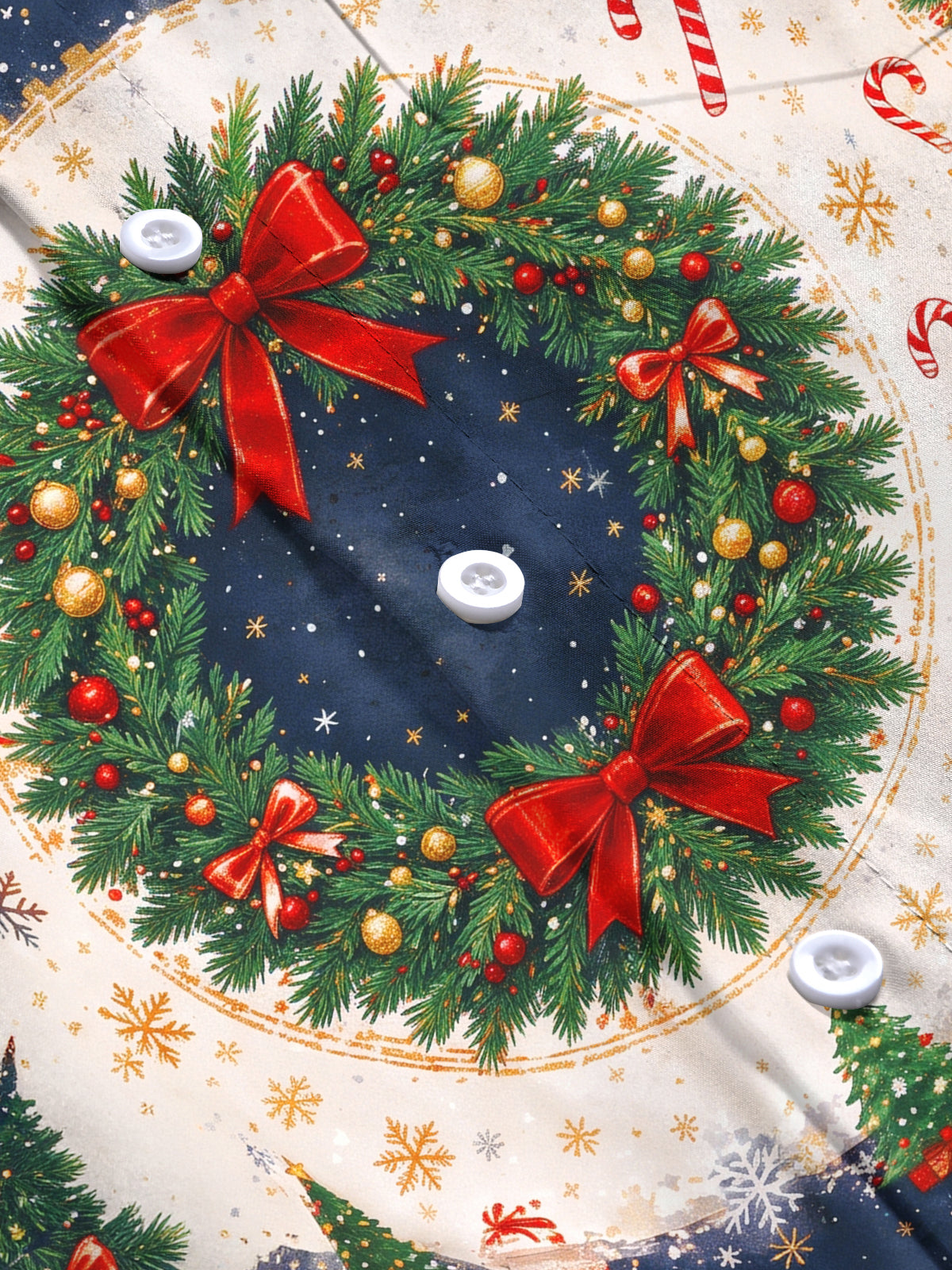 Oceanlyte Men's Christmas Wreath With Red Bows Print Long Sleeve Shirt with Chest Pocket