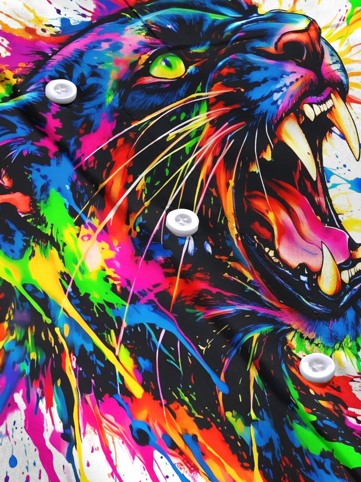 Oceanlyte Men's Graphic Colorful Paint Splatter Panther Print Long Sleeve Shirt with Chest Pocket