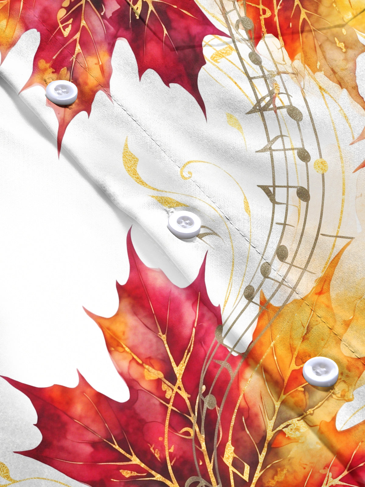 Oceanlyte Men's Autumn Maple Leaves And Music Score Print Long Sleeve Shirt with Chest Pocket