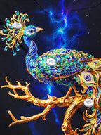 Oceanlyte Men's Graphic Art Gem Starry Peacock Print Long Sleeve Shirt with Chest Pocket