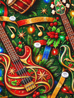 Oceanlyte Men's Long Sleeve Shirt - Bass Guitars And Drums With Christmas Motifs Print with Chest Pocket