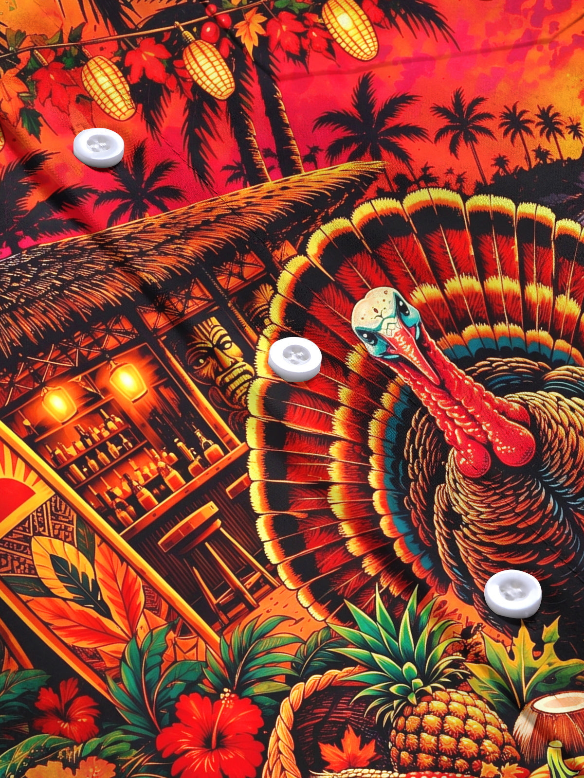Oceanlyte Men's Thanksgiving Turkey And Harvest Basket Print Long Sleeve Shirt with Chest Pocket