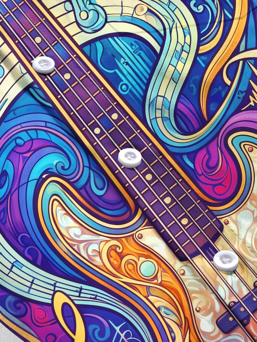 Oceanlyte Men's Long Sleeve Shirt - Psychedelic Bass Guitar And Musical Notes Print with Chest Pocket