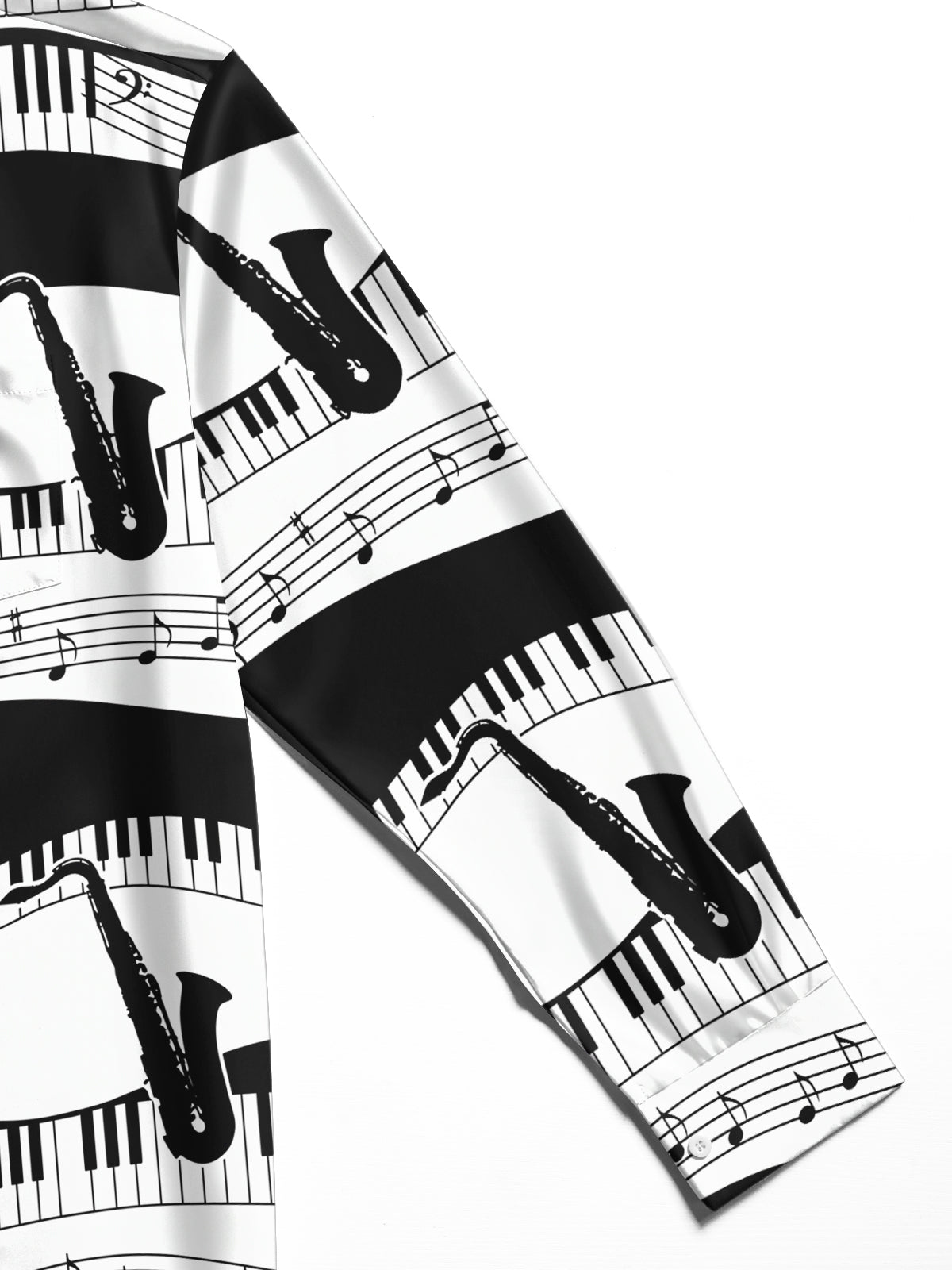 Oceanlyte Men's Graphic Piano Keys And Musical Notes Print Long Sleeve Shirt with Chest Pocket