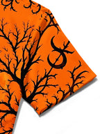 Oceanlyte Men's Short Sleeve Shirt - Halloween Black Cat On Lantern With Moon And Trees Print with Chest Pocket