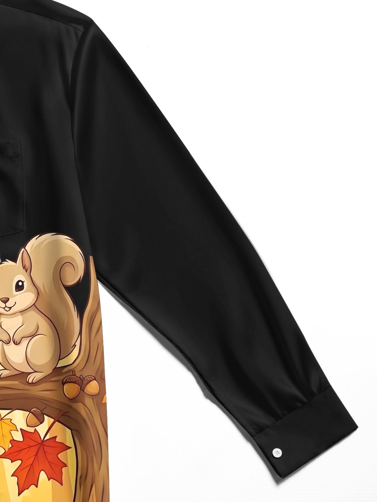Oceanlyte Men's Long Sleeve Shirt - Autumn Squirrels On Branch With Leaves And Acorns Print with Chest Pocket