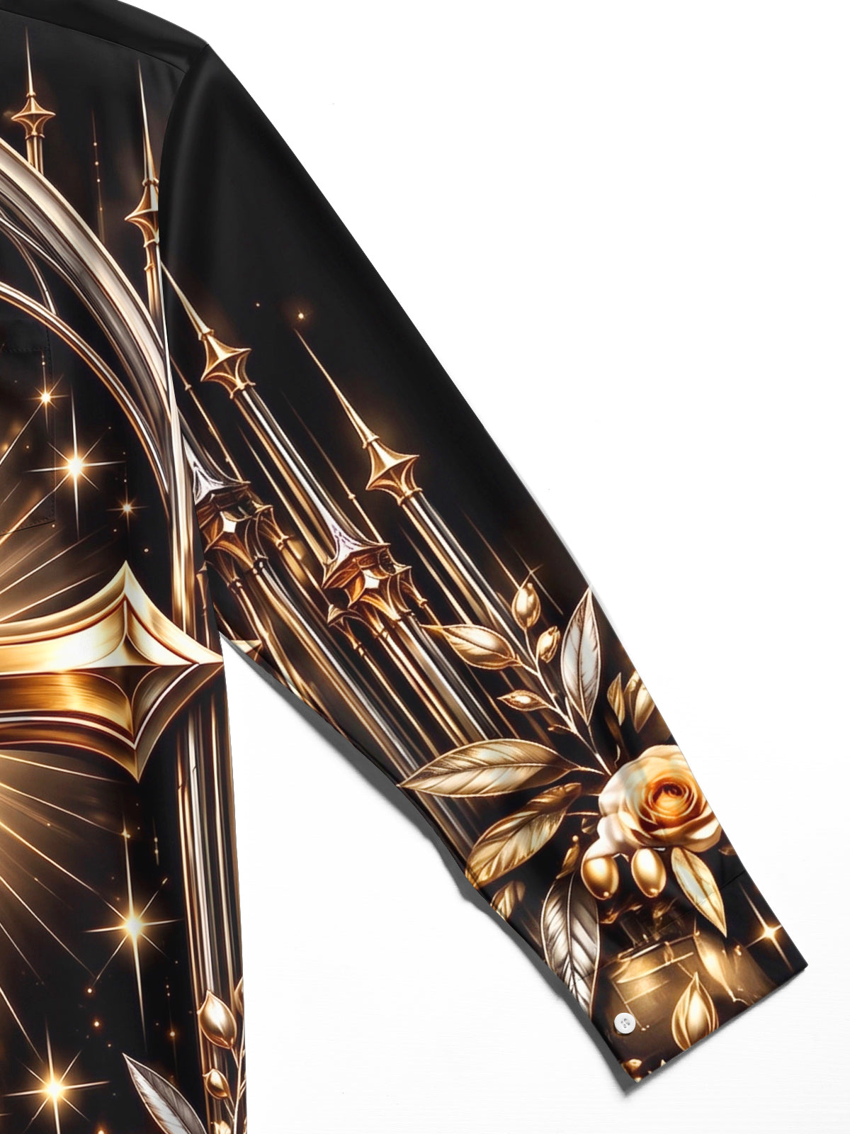 Oceanlyte Men's Printed Golden Cross And Roses Print Long Sleeve Shirt with Chest Pocket