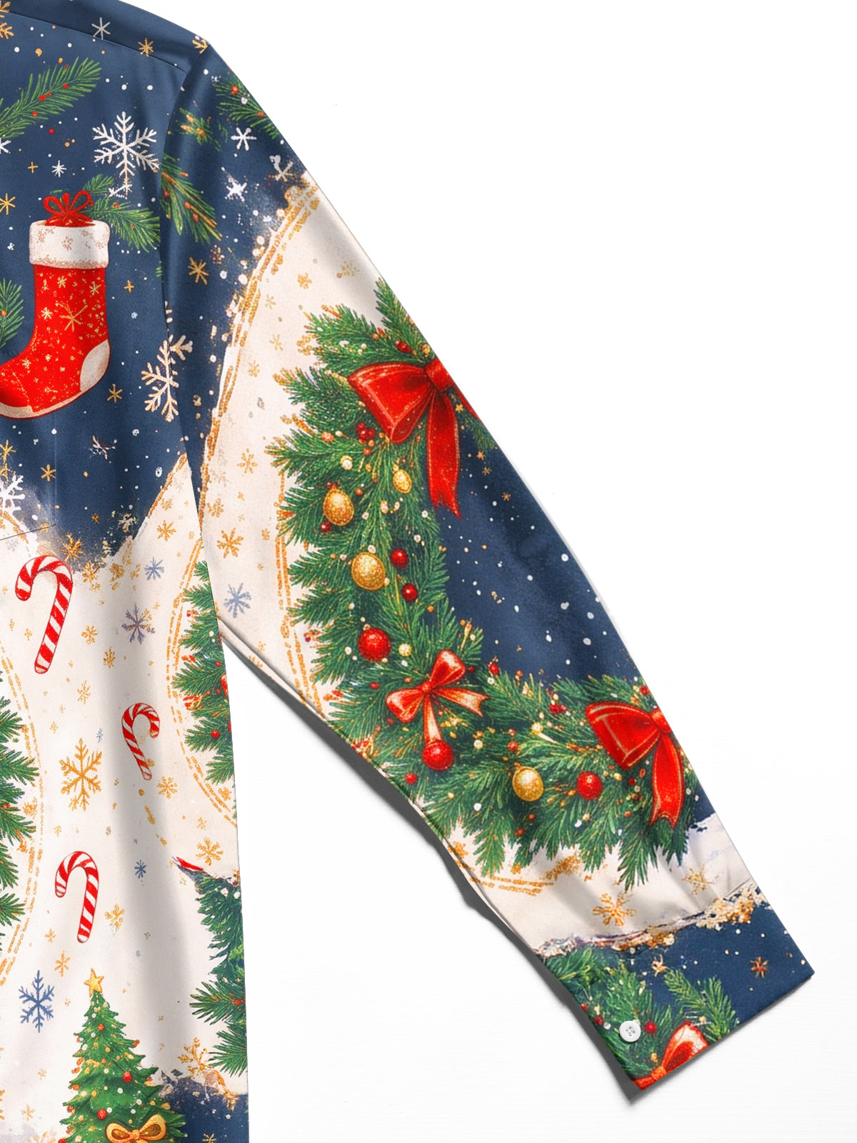 Oceanlyte Men's Christmas Wreath With Red Bows Print Long Sleeve Shirt with Chest Pocket