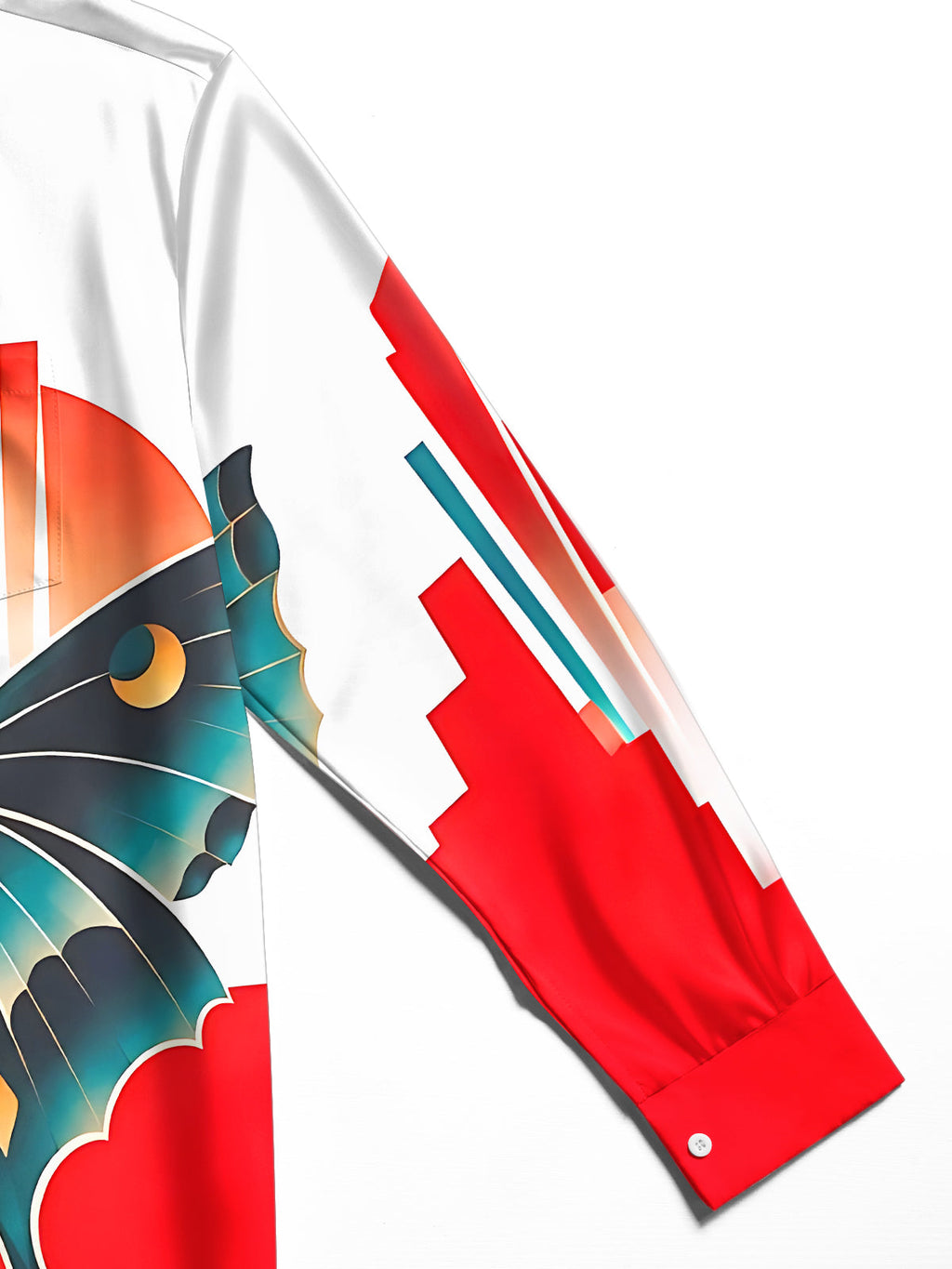 Oceanlyte Men's Luna Moth With Geometric Sun And Stripes Print Long Sleeve Shirt with Chest Pocket