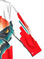 Oceanlyte Men's Luna Moth With Geometric Sun And Stripes Print Long Sleeve Shirt with Chest Pocket