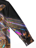 Oceanlyte Men's Steampunk Airships And Fantasy Cityscape Print Long Sleeve Shirt with Chest Pocket