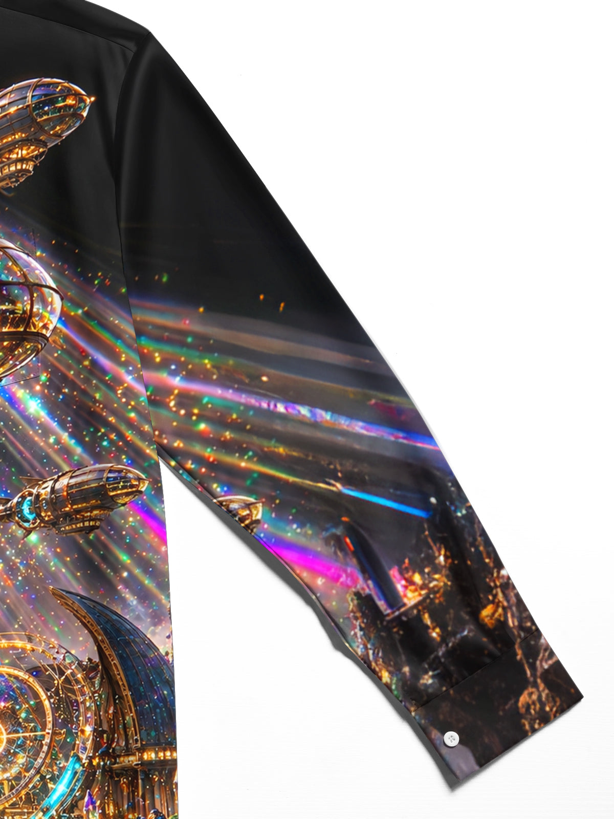 Oceanlyte Men's Steampunk Airships And Fantasy Cityscape Print Long Sleeve Shirt with Chest Pocket
