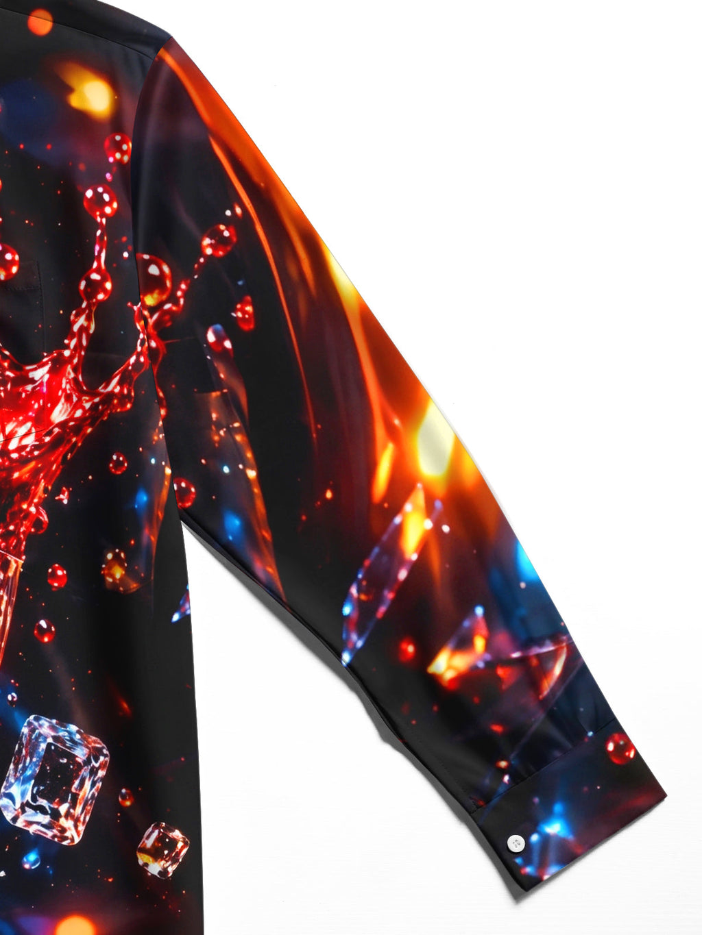 Oceanlyte Men's Red Wine Glass Splash With Ice Cubes Print Long Sleeve Shirt with Chest Pocket