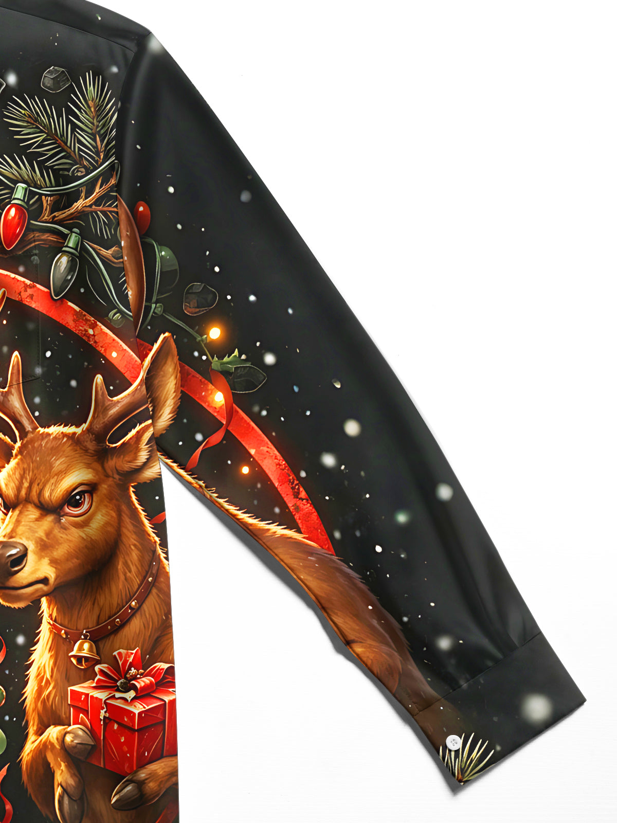 Oceanlyte Men's Long Sleeve Shirt - Angry Santa Claus And Reindeer With Gifts Print with Chest Pocket