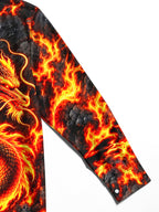 Oceanlyte Men's Graphic Flame Dragon Print Long Sleeve Shirt with Chest Pocket