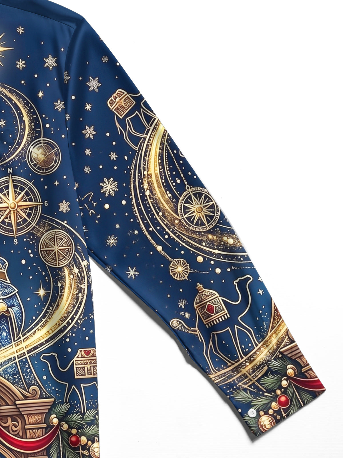 Oceanlyte Men's Three Wise Men And Christmas Ornaments Print Long Sleeve Shirt with Chest Pocket