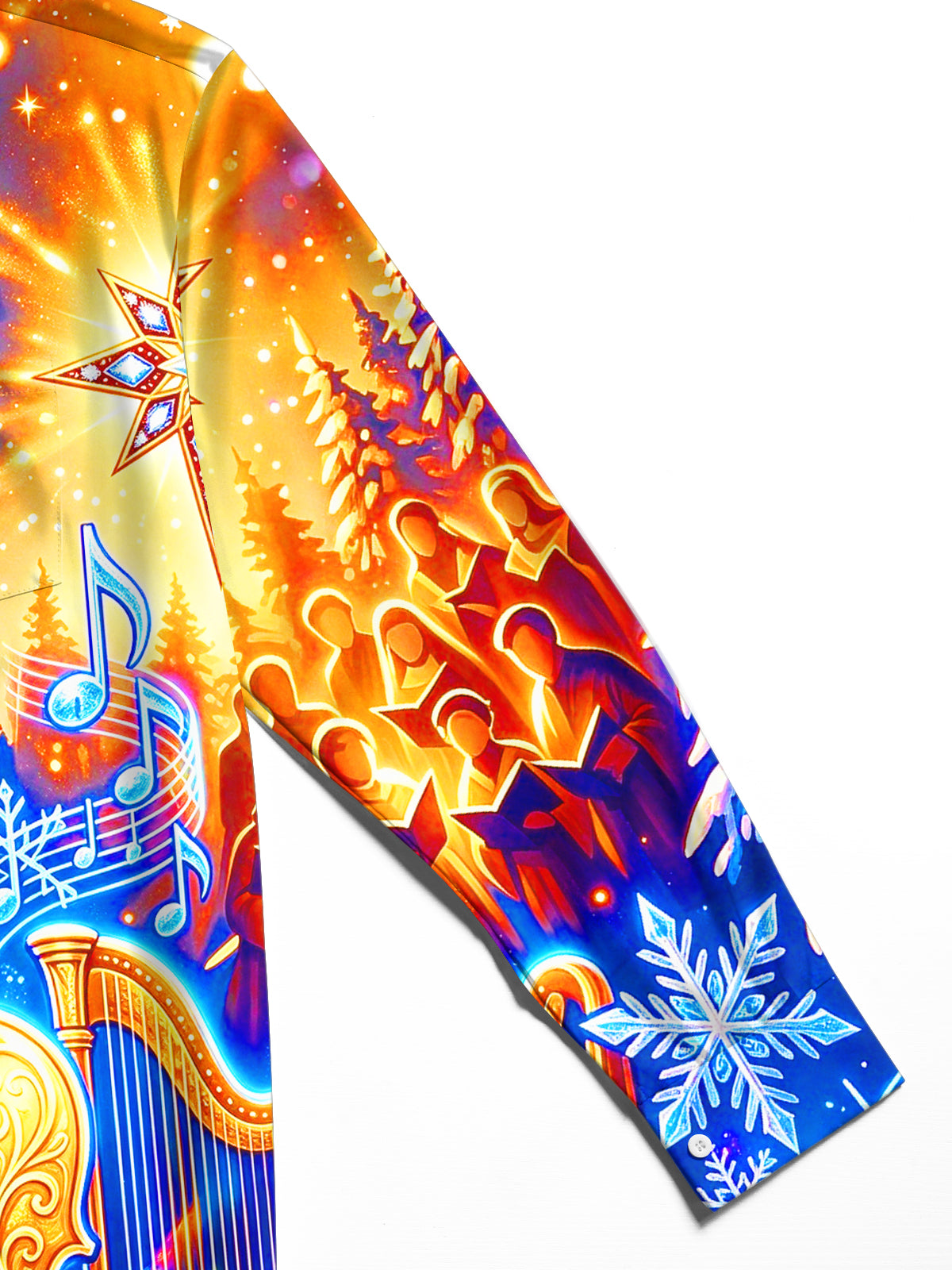 Oceanlyte Men's Long Sleeve Shirt - Christmas Stained Glass Church And Musical Instruments Print with Chest Pocket