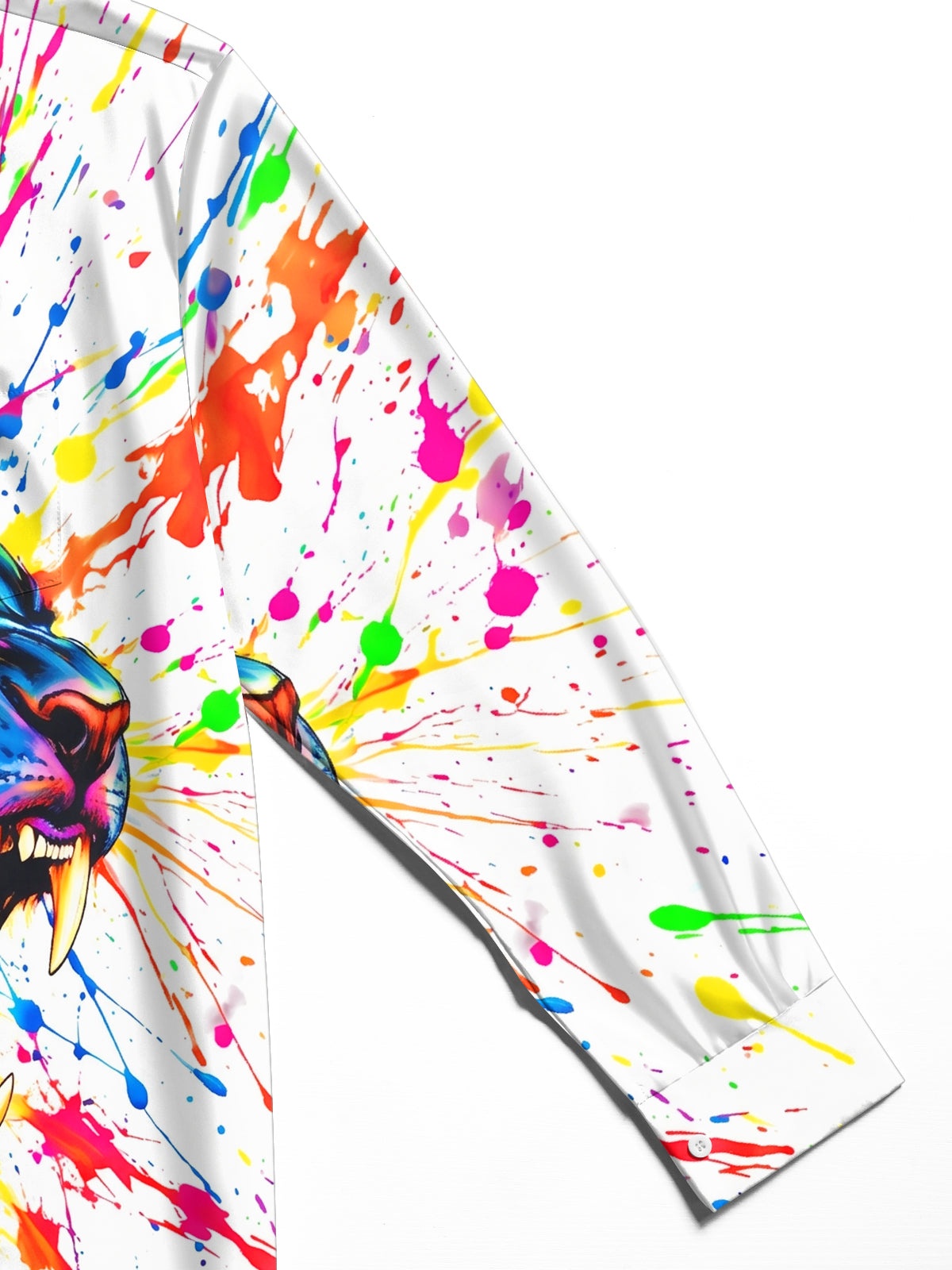 Oceanlyte Men's Graphic Colorful Paint Splatter Panther Print Long Sleeve Shirt with Chest Pocket