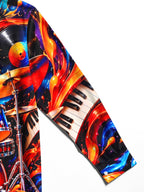 Oceanlyte Men's Drum Set Piano Keys And Vinyl Records Print Long Sleeve Shirt with Chest Pocket