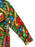 Oceanlyte Men's Long Sleeve Shirt - Bass Guitars And Drums With Christmas Motifs Print with Chest Pocket
