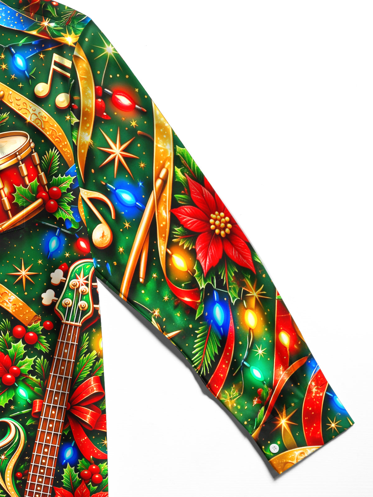 Oceanlyte Men's Long Sleeve Shirt - Bass Guitars And Drums With Christmas Motifs Print with Chest Pocket