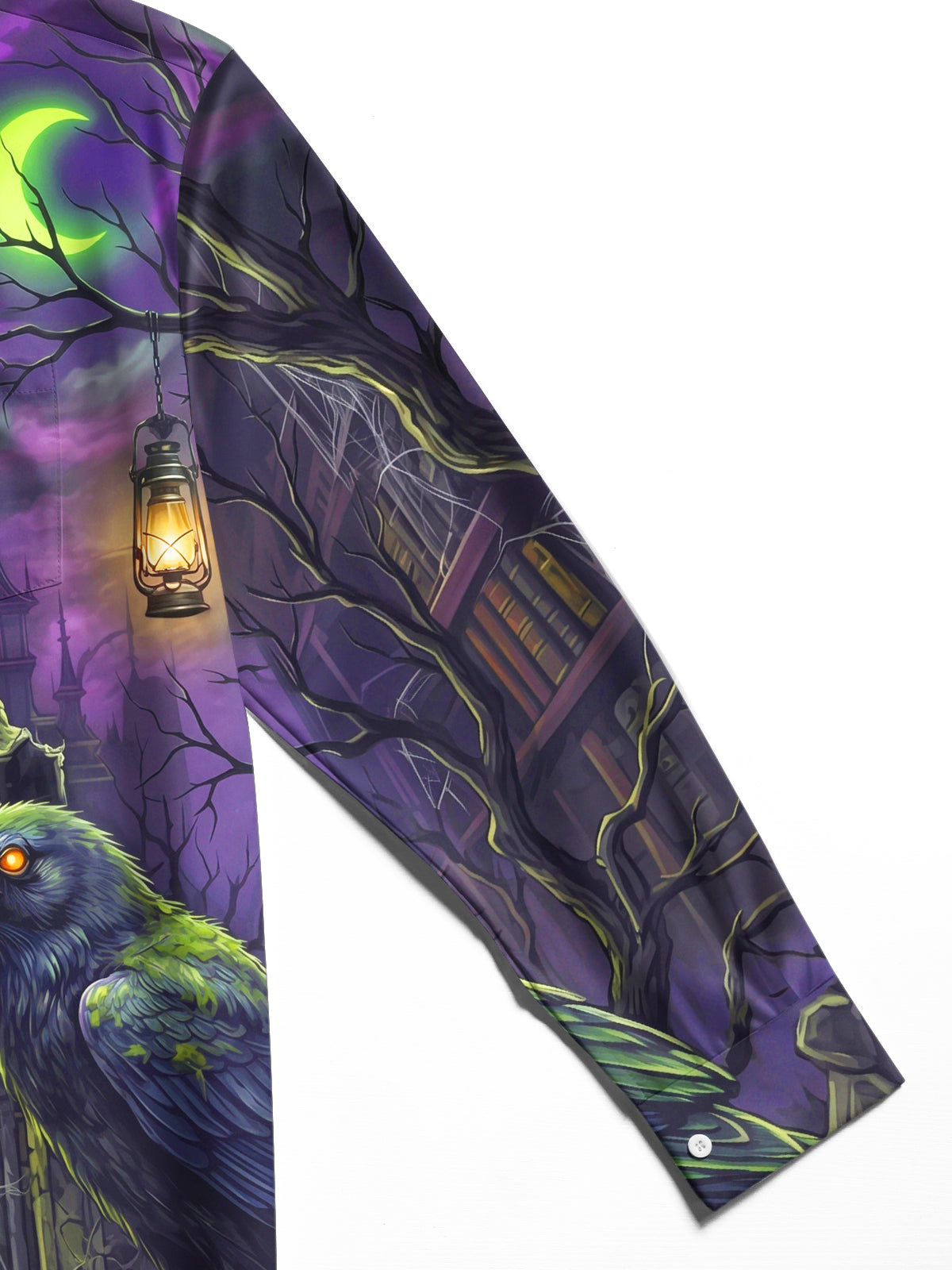Oceanlyte Men's Graphic Gothic Castle Raven Secret Key Print Long Sleeve Shirt with Chest Pocket