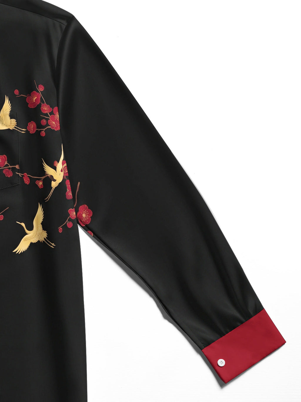 Oceanlyte Men's Printed Crane Birds And Plum Blossoms Print Long Sleeve Shirt with Chest Pocket