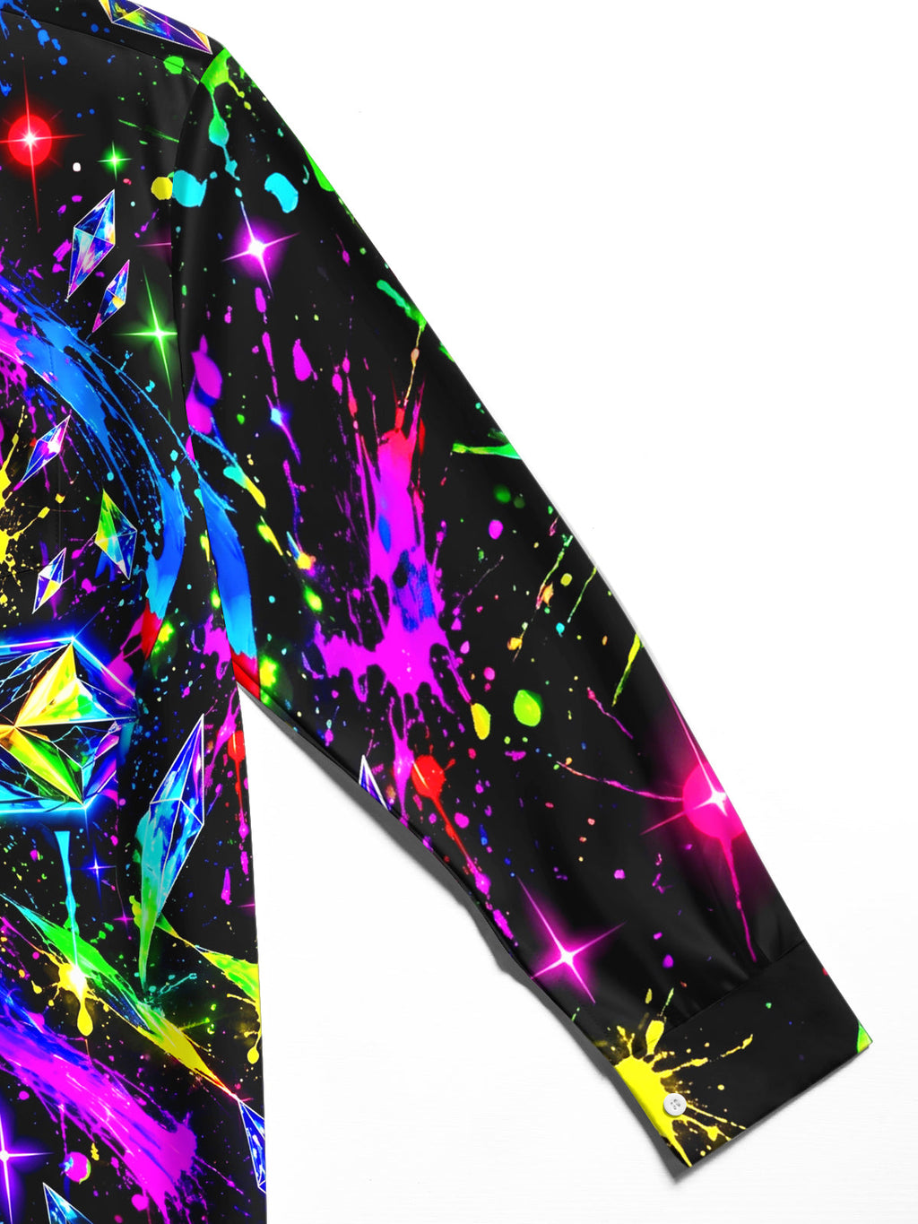 Oceanlyte Men's Neon Crystal Cross And Paint Splatters Print Long Sleeve Shirt with Chest Pocket