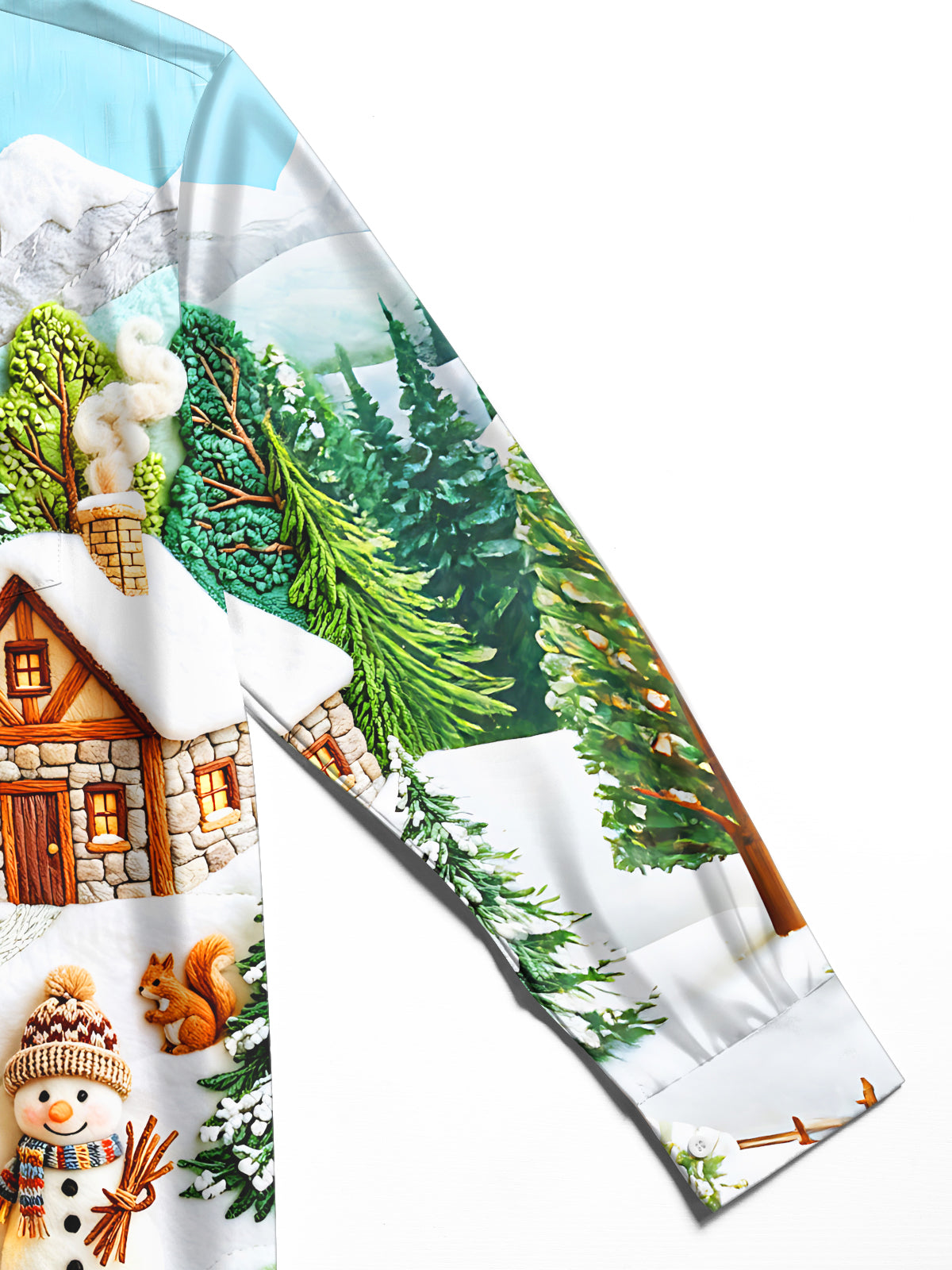 Oceanlyte Men's Printed Winter Snow Village Print Long Sleeve Shirt with Chest Pocket