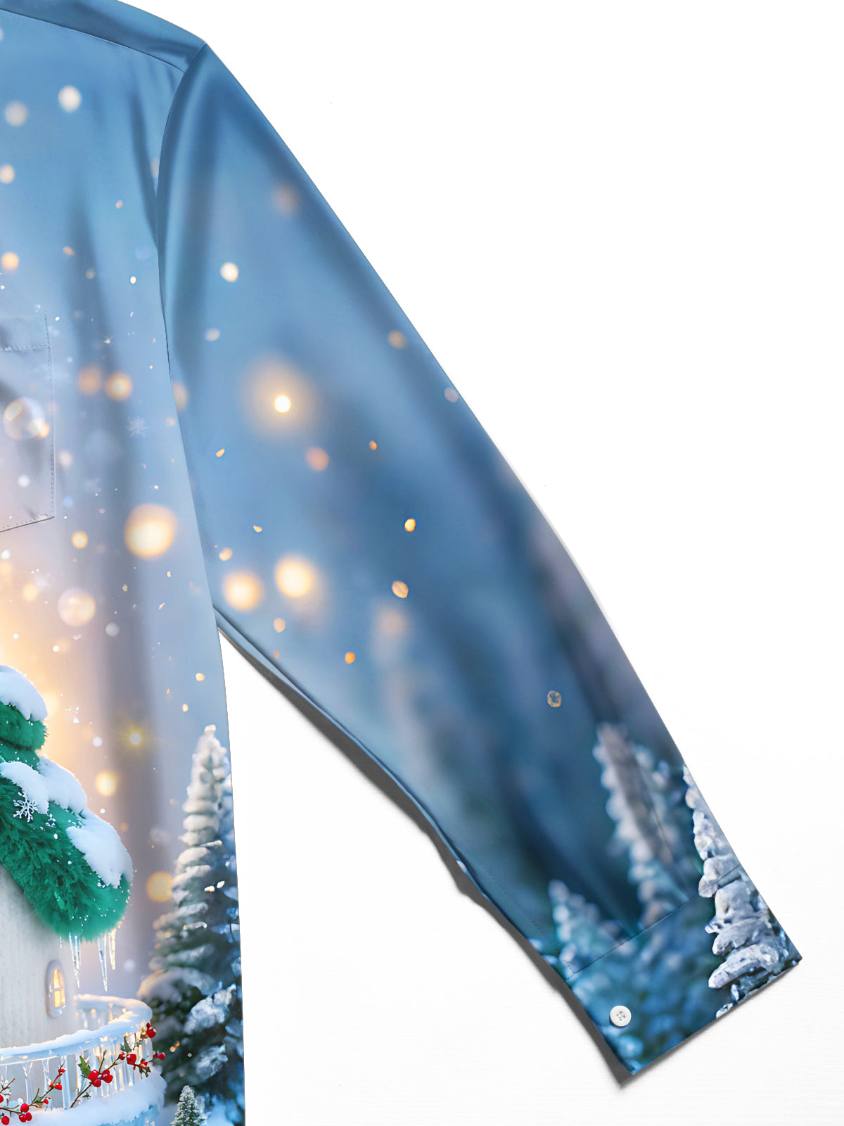 Oceanlyte Men's Long Sleeve Shirt - Winter Cabin With Snowy Christmas Tree Roof Print with Chest Pocket