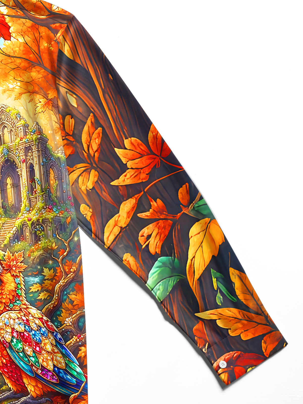 Oceanlyte Men's Graphic Parrots In Autumn Forest Print Long Sleeve Shirt with Chest Pocket