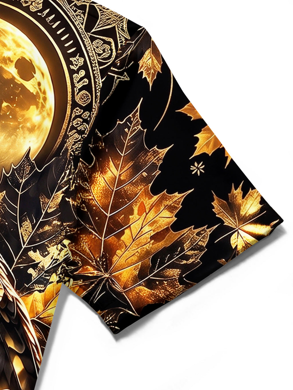Oceanlyte Men's Hawaiian Owl And Moon With Maple Leaves Print Short Sleeve Shirt with Chest Pocket