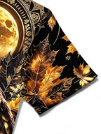 Oceanlyte Men's Hawaiian Owl And Moon With Maple Leaves Print Short Sleeve Shirt with Chest Pocket