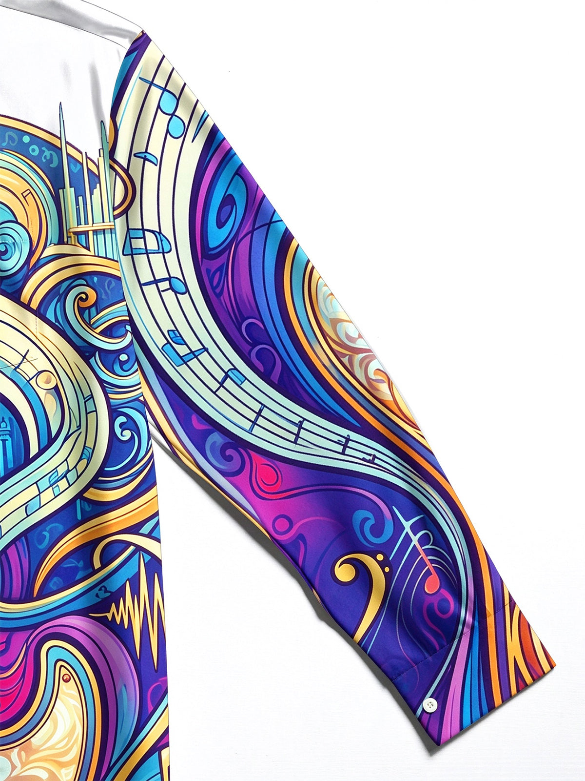 Oceanlyte Men's Long Sleeve Shirt - Psychedelic Bass Guitar And Musical Notes Print with Chest Pocket