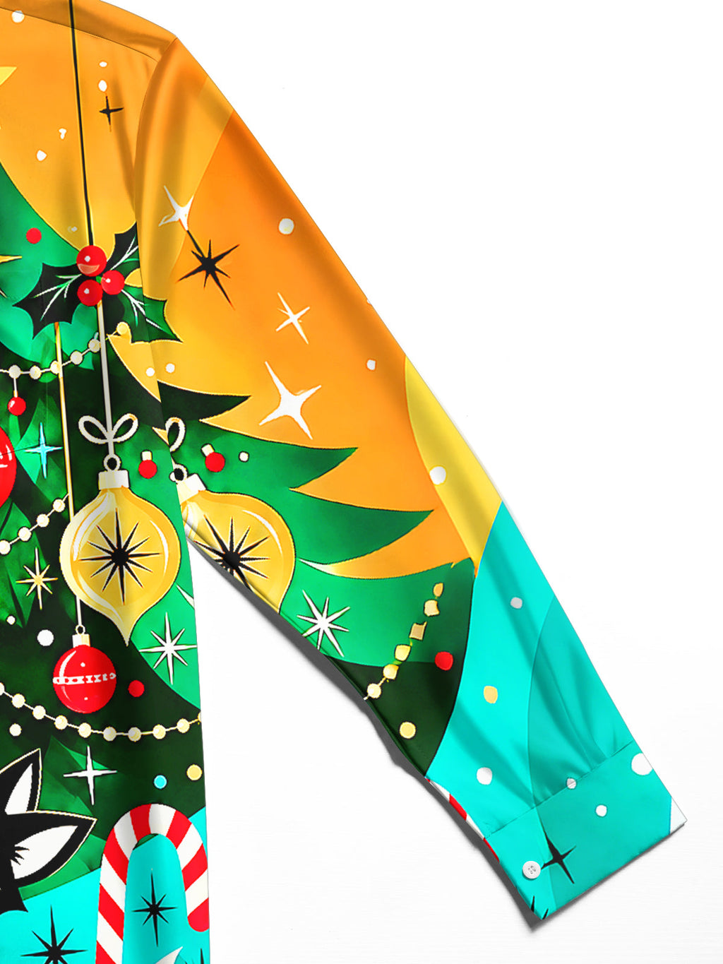 Oceanlyte Men's Graphic Christmas Fox Family Print Long Sleeve Shirt with Chest Pocket