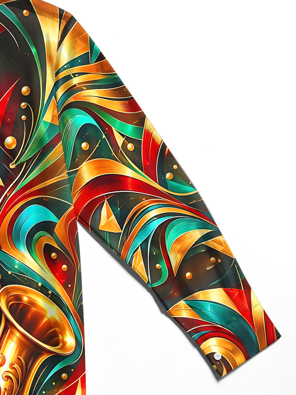 Oceanlyte Men's Long Sleeve Shirt - Saxophone And Abstract Geometric Patterns Print with Chest Pocket