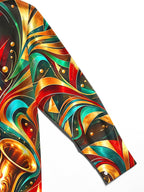 Oceanlyte Men's Long Sleeve Shirt - Saxophone And Abstract Geometric Patterns Print with Chest Pocket
