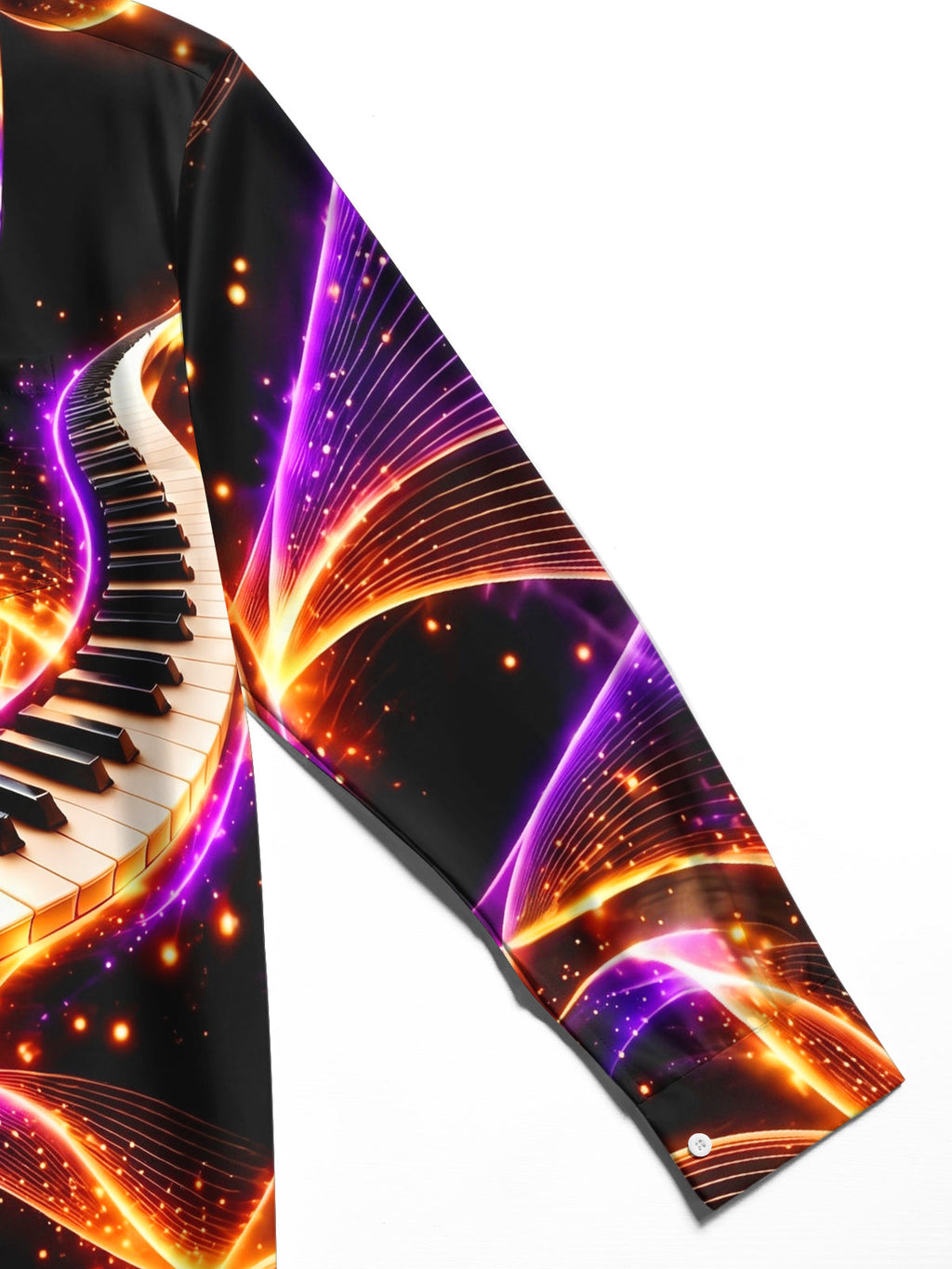 Oceanlyte Men's Abstract Piano Keys And Neon Light Waves Print Long Sleeve Shirt with Chest Pocket