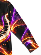 Oceanlyte Men's Abstract Piano Keys And Neon Light Waves Print Long Sleeve Shirt with Chest Pocket