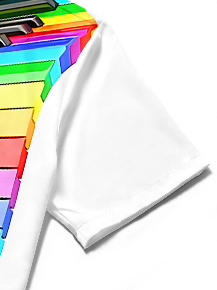 Oceanlyte Men's Graphic Rainbow Piano Keys Print Short Sleeve Shirt with Chest Pocket