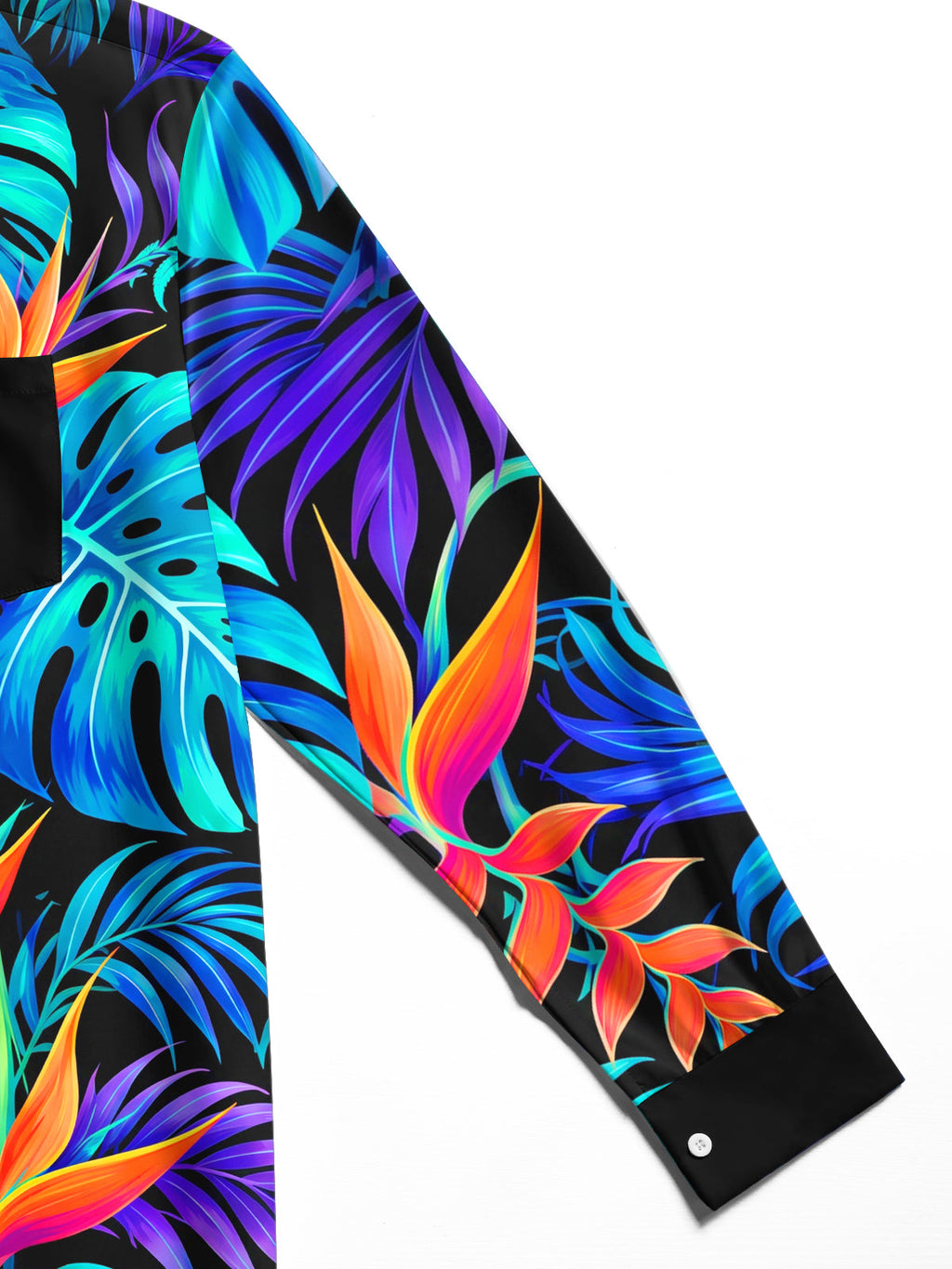 Oceanlyte Men's Long Sleeve Shirt - Tropical Leaves And Bird Of Paradise Flowers Print with Chest Pocket
