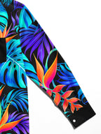 Oceanlyte Men's Long Sleeve Shirt - Tropical Leaves And Bird Of Paradise Flowers Print with Chest Pocket