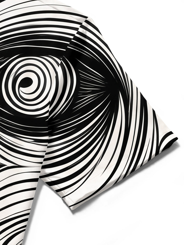 Oceanlyte Men's Geometric Abstract Face Swirl Print Short Sleeve Button Down Shirt with Chest Pocket