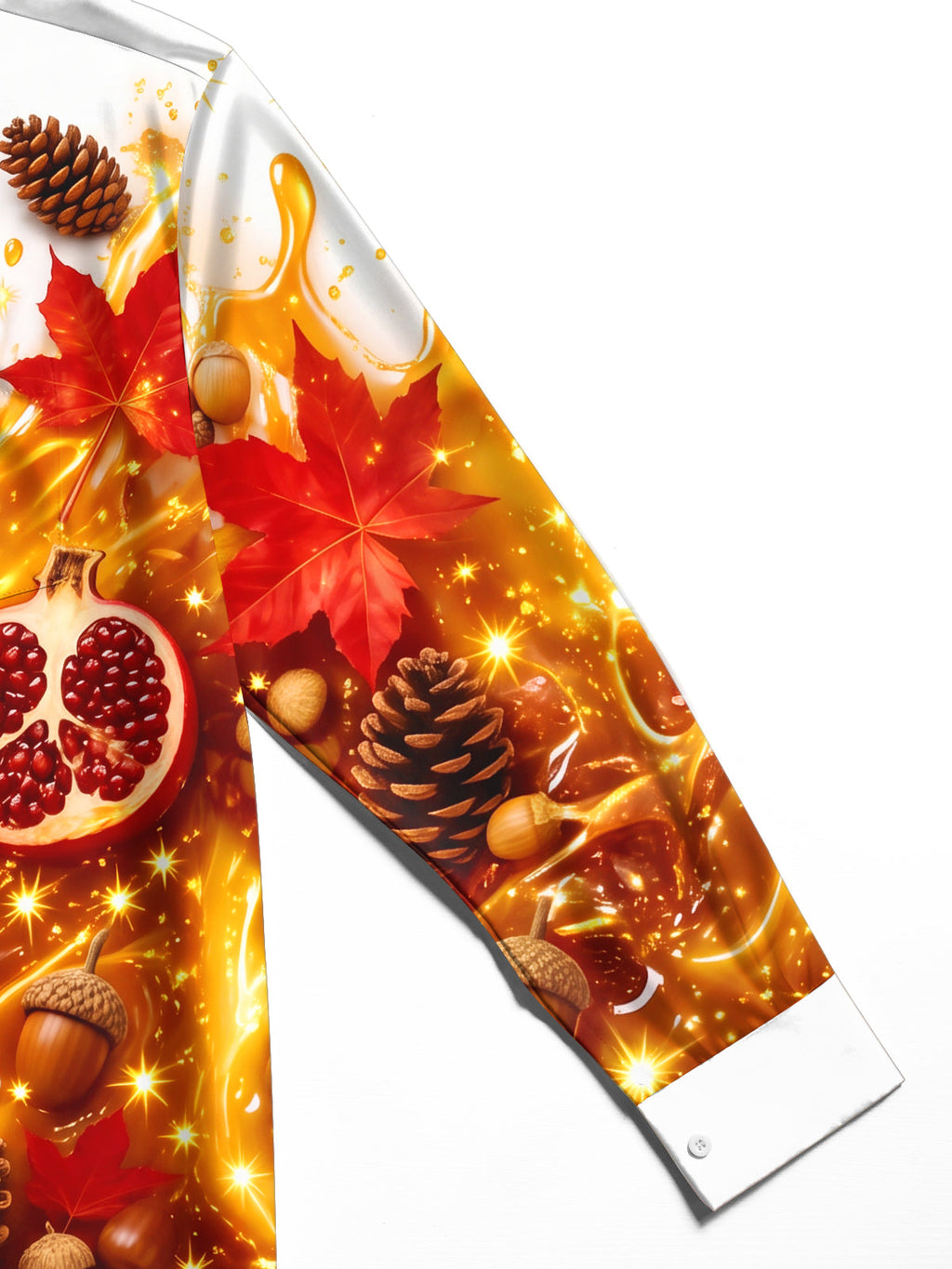 Oceanlyte Men's Printed Autumn Pumpkin And Pomegranate Print Long Sleeve Shirt with Chest Pocket