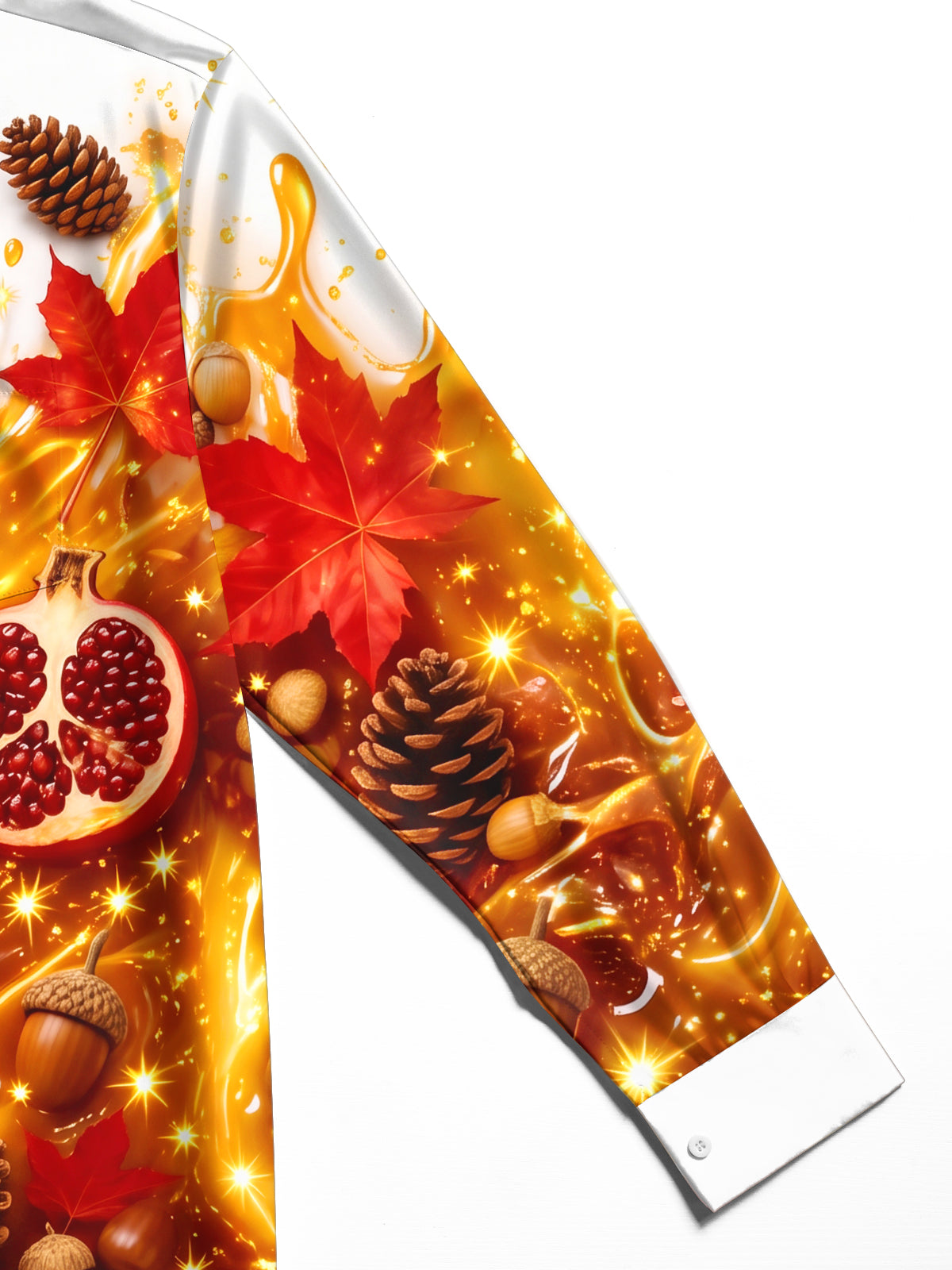 Oceanlyte Men's Printed Autumn Pumpkin And Pomegranate Print Long Sleeve Shirt with Chest Pocket
