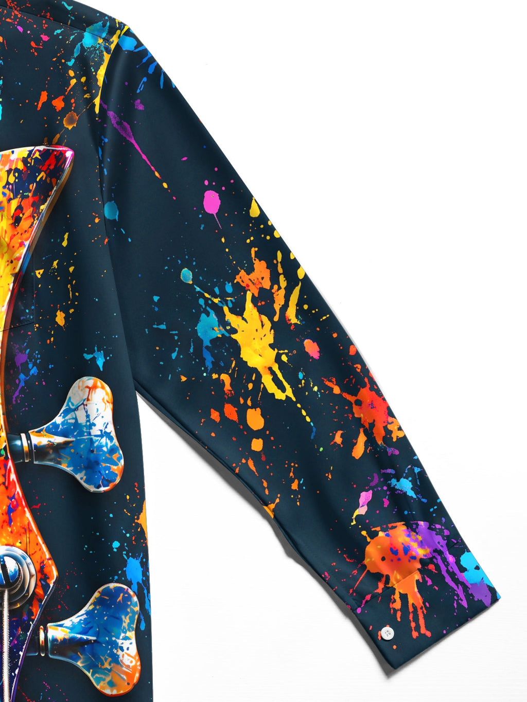 Oceanlyte Men's Long Sleeve Shirt - Bass Guitar Headstock With Paint Splatter Print with Chest Pocket
