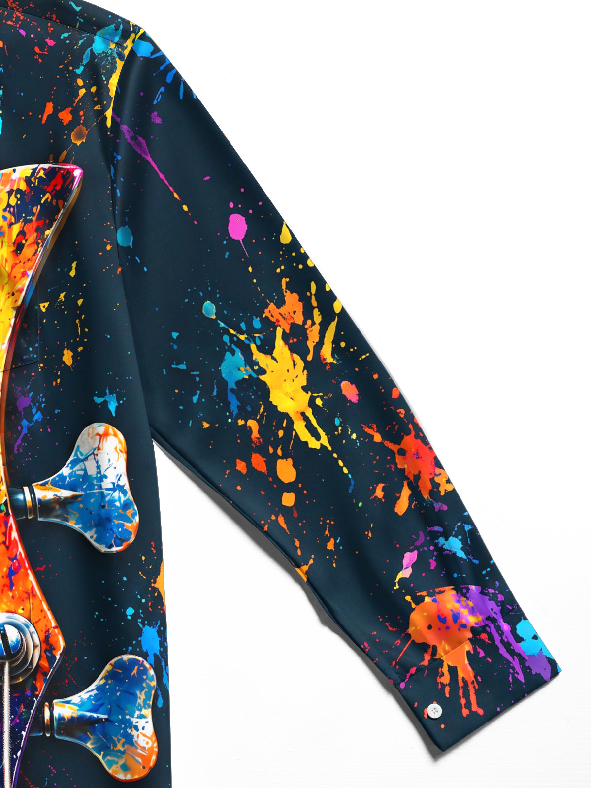Oceanlyte Men's Long Sleeve Shirt - Bass Guitar Headstock With Paint Splatter Print with Chest Pocket