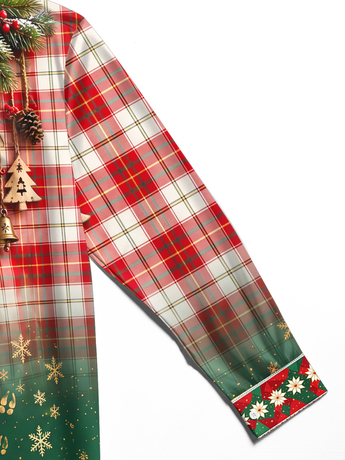 Oceanlyte Men's Long Sleeve Shirt - Christmas Plaid With Pine Branches And Ornaments Print with Chest Pocket