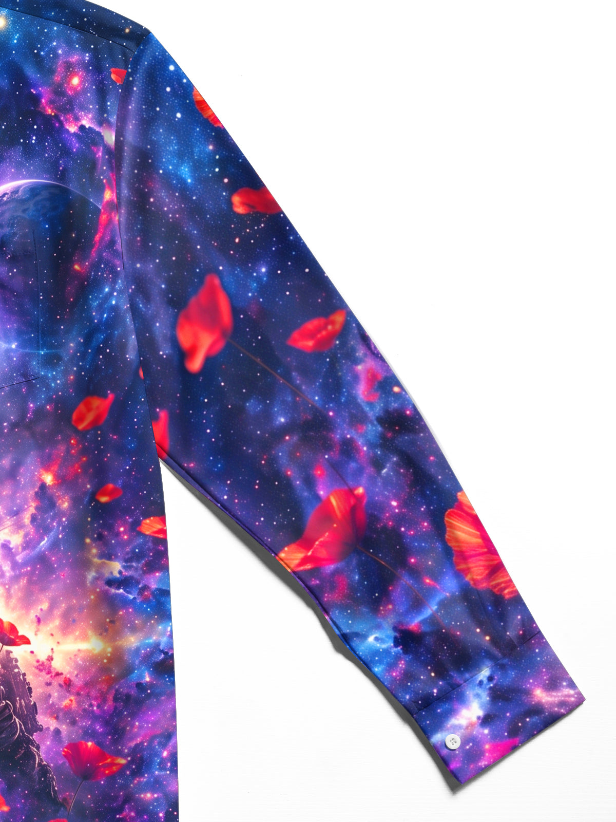 Oceanlyte Men's Long Sleeve Shirt - The "Echoes of the Fallen" Soldier Silhouette And Red Poppies Against Galaxy Background Print with Chest Pocket