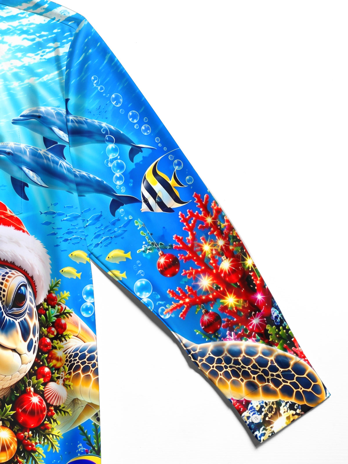 Oceanlyte Men's Long Sleeve Shirt - Sea Turtle Wearing Santa Hat And Christmas Wreath Print with Chest Pocket
